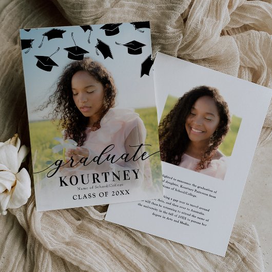 Moderne afstudeerhoed 2 foto afstuderen aankondiging