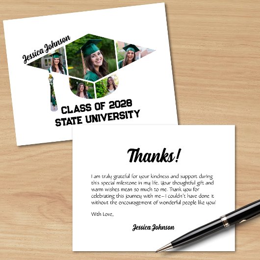 Moderne afstudeerkap vorm fotocollage bedankkaart