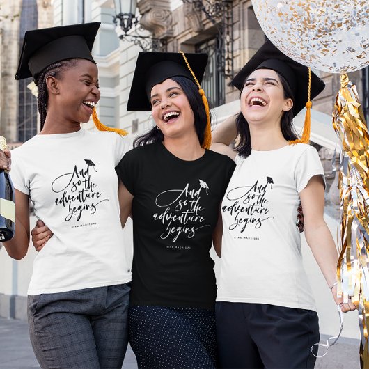 Moderne afstudeerscript calligrafie gefeliciteerd t-shirt