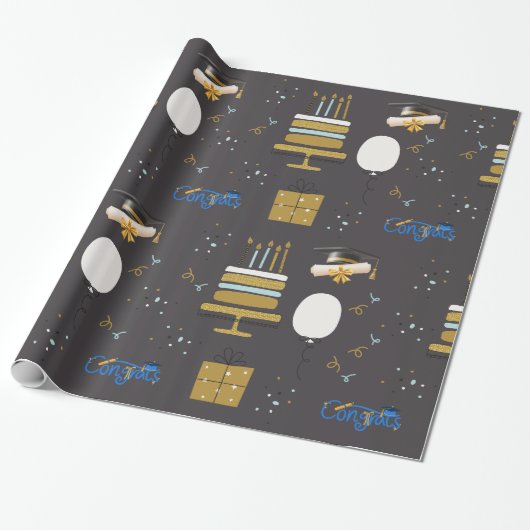 Moderne afstudeierviering Gefeliciteerd Patroon Cadeaupapier (Uitgerold)
