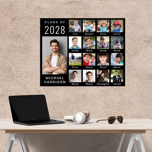 Moderne afstuderen 17 foto collage Zwart Poster
