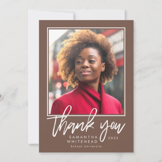 Moderne Afstuderen 2022 Foto bruin Bedankkaart (Voorkant)
