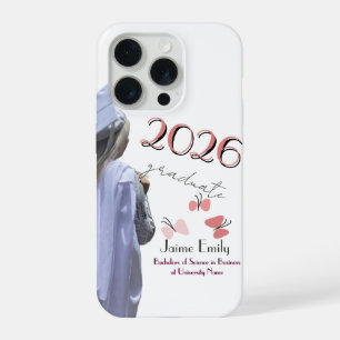 Moderne Afstuderen 2026 Roze Foto iPhone 15 Pro Case
