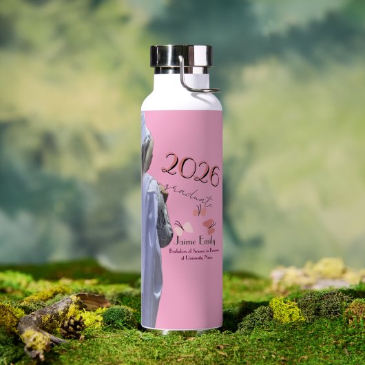 Moderne Afstuderen 2026 Roze Foto Waterfles (Buiten (Gedraaid) )