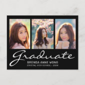 Moderne Afstuderen 3 Photo Collage White Script Aankondigingskaart (Voorkant)