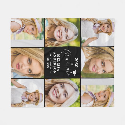 Moderne Afstuderen 8 Fotocollage Afstuderen zwart Fleece Deken (Voorkant (Horizontaal))