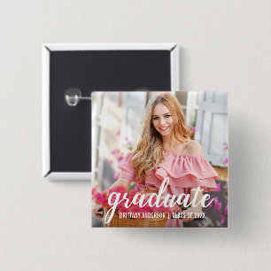 Moderne  Afstuderen Aankondiging Foto Vierkante Button 5,1 Cm