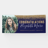 Moderne Afstuderen Afstudeerder foto Navy Blue Gol Spandoek (Horizontaal)