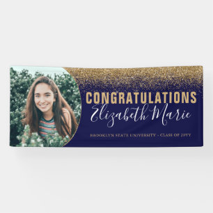 Moderne Afstuderen Afstudeerder foto Navy Blue Gol Spandoek