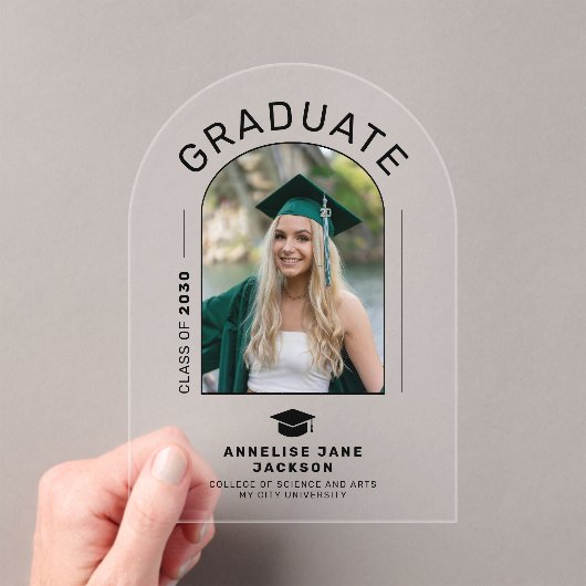 Moderne afstuderen arch foto afstuderen aankondigi acryl uitnodigingen (Insitu (Draagbaar))