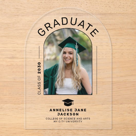 Moderne afstuderen arch foto afstuderen aankondigi acryl uitnodigingen (Voorkant)