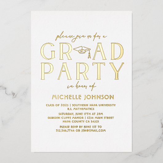 Moderne Afstuderen Black Script Typografie | Foto Folie Uitnodiging (Voorkant)