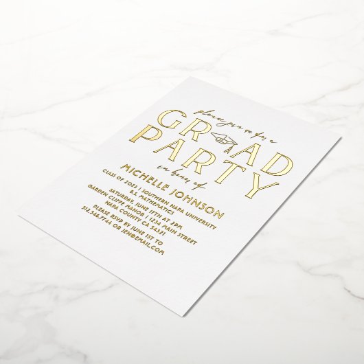 Moderne Afstuderen Black Script Typografie | Foto Folie Uitnodiging (Gedraaid)