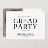 Moderne Afstuderen Black Typografie | Fotopartij Kaart (Voorkant / Achterkant)