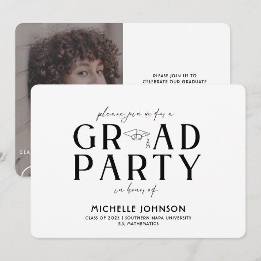 Moderne Afstuderen Black Typografie | Fotopartij Kaart (Voorkant / Achterkant)