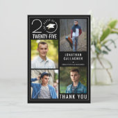 Moderne Afstuderen Black White 5 Photo Collage Bedankkaart (Staand voorkant)