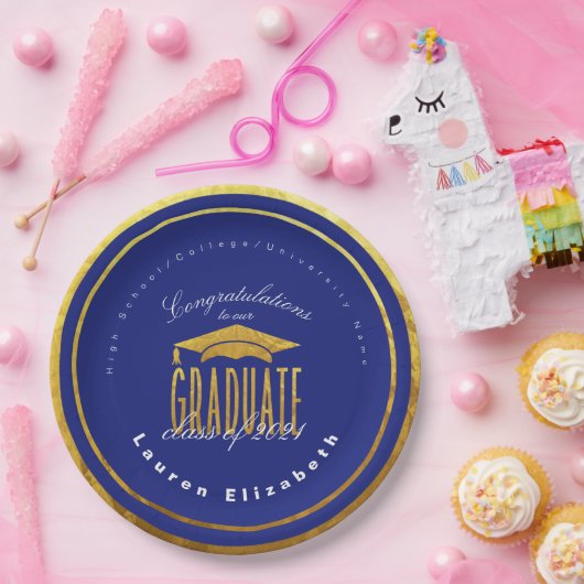 Moderne Afstuderen Blue Gold Faux Papier Bord (Feest)