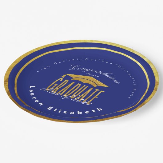 Moderne Afstuderen Blue Gold Faux Papier Bord (Gekanteld)