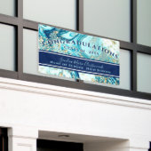 Moderne Afstuderen Blue Marble Swirl Gold Glitter  Spandoek (Buitenkant Gebouw)