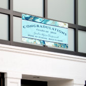 Moderne Afstuderen Blue Marble Swirl Gold Glitter  Spandoek (Buitenkant Gebouw)