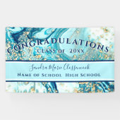 Moderne Afstuderen Blue Marble Swirl Gold Glitter Spandoek (Horizontaal)