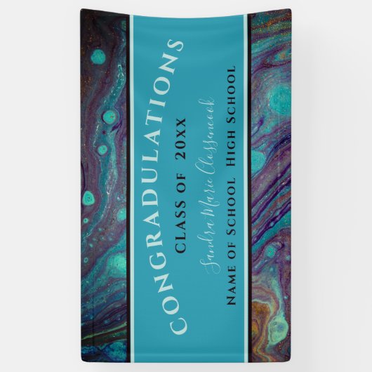 Moderne Afstuderen Blue Paars marmer Swirl B Spandoek (Verticaal)