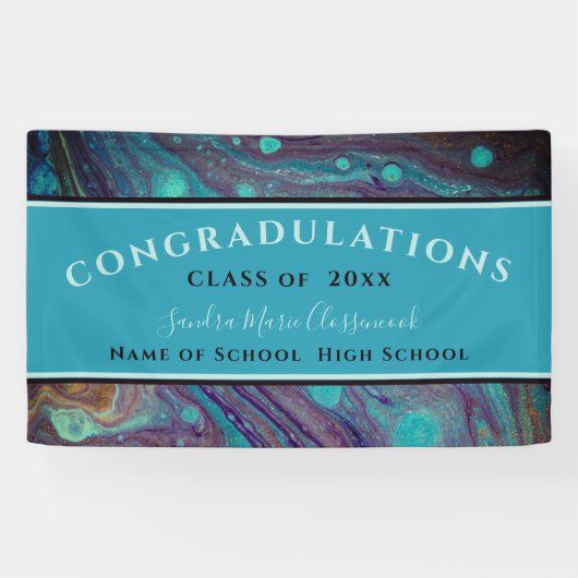 Moderne Afstuderen Blue Paars marmer Swirl B Spandoek (Horizontaal)