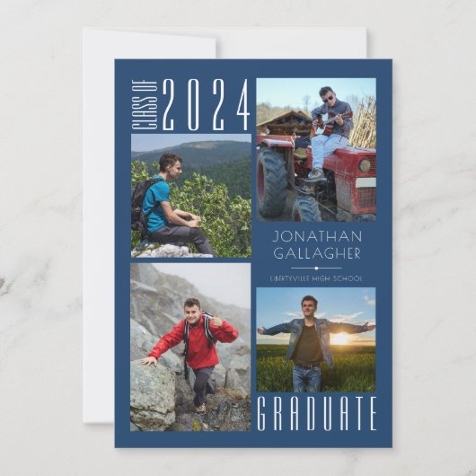 Moderne Afstuderen Blue Vier Foto Aankondiging (Voorkant)