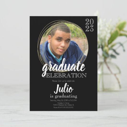 Moderne Afstuderen Celebration Black Gold Kaart (Staand voorkant)