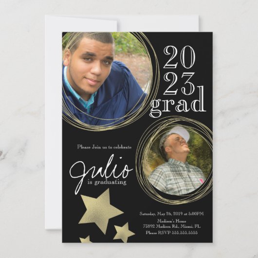 Moderne Afstuderen Celebration Black Gold Photo Kaart (Voorkant)