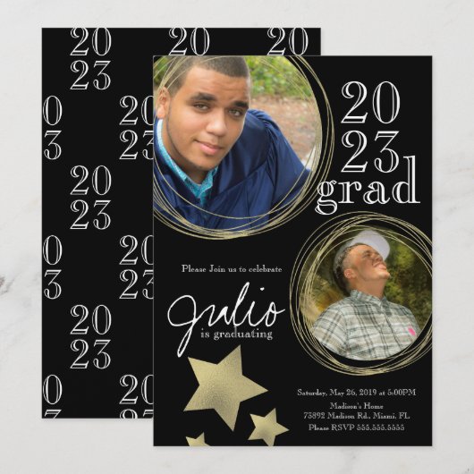 Moderne Afstuderen Celebration Black Gold Photo Kaart (Voorkant / Achterkant)