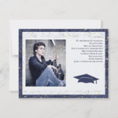 Moderne Afstuderen Elegant Marble Blue White Foto Aankondiging (Achterkant)