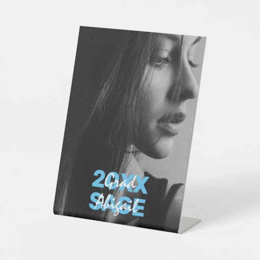 Moderne Afstuderen Foto blauw en wit Reclamebord Met Voetstuk (Voorkant)