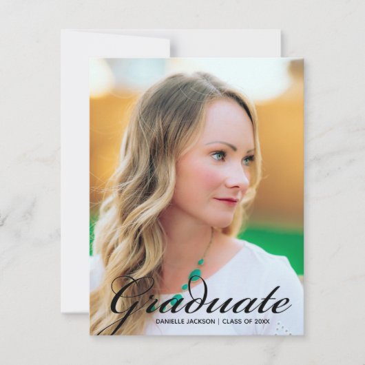 Moderne Afstuderen foto Eenvoudige zwarte scriptbe Aankondiging (Voorkant)