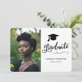 Moderne Afstuderen foto | elegant script Kaart (Staand voorkant)