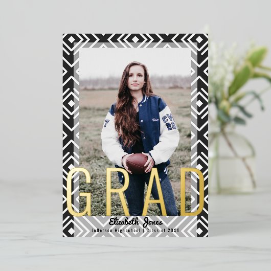 Moderne Afstuderen Foto Folie Folie Uitnodiging (Staand Voorkant)