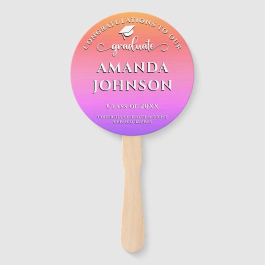 Moderne Afstuderen foto Roze Paarse Afstuderen Handwaaier (Achterkant)