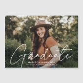Moderne Afstuderen foto van wit script Magnetische Uitnodiging (Voorkant)