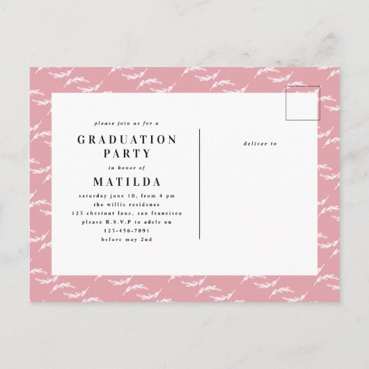 Moderne afstuderen fotoaankondiging + feestuitnodi uitnodiging briefkaart (Achterkant)