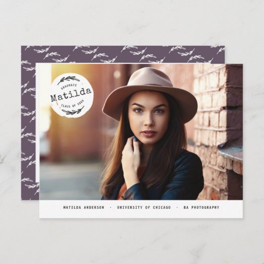 Moderne afstuderen fotoaankondiging + partijuitnod uitnodiging briefkaart (Voorkant / Achterkant)