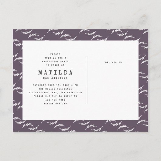 Moderne afstuderen fotoaankondiging + partijuitnod uitnodiging briefkaart (Achterkant)