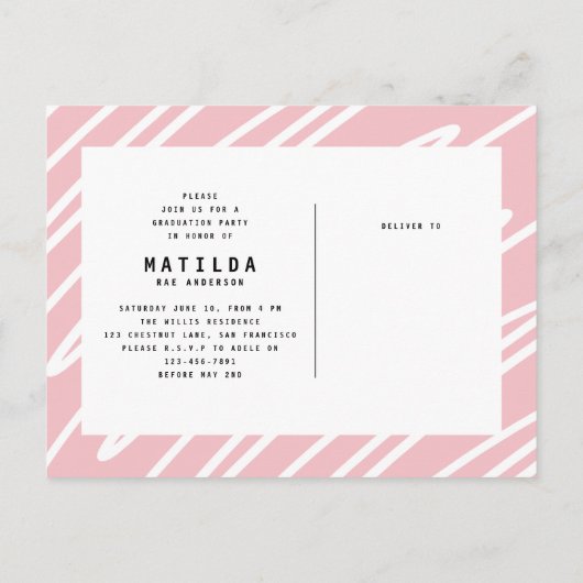 Moderne afstuderen fotoaankondiging + partijuitnod uitnodiging briefkaart (Achterkant)