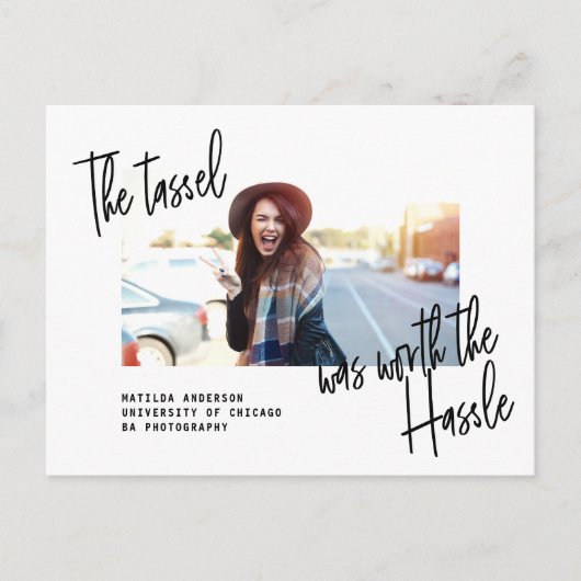 Moderne afstuderen fotoaankondiging + partijuitnod uitnodiging briefkaart (Voorkant)