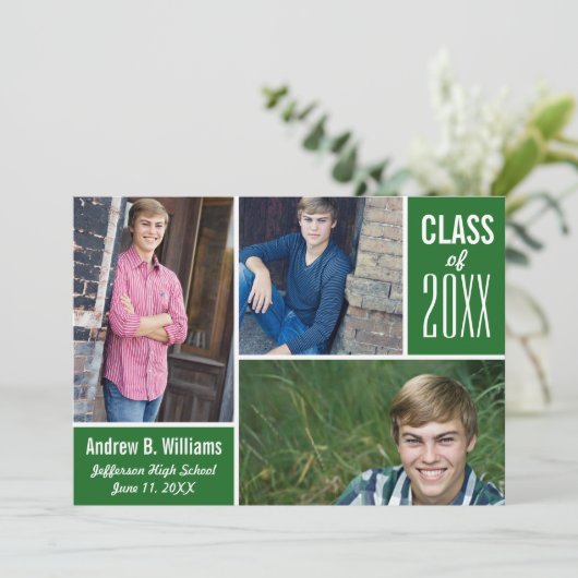 Moderne Afstuderen fotocollage klasse 20XX groen Kaart (Staand voorkant)