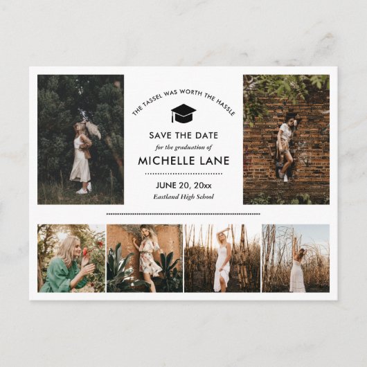 Moderne Afstuderen fotocollage Sla de datum op Briefkaart (Voorkant)