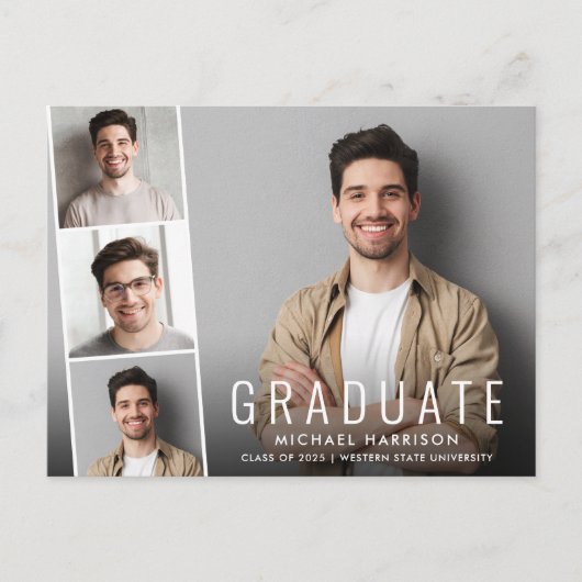 Moderne Afstuderen Fotostrip Aankondigingskaart (Voorkant)