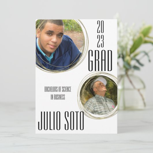 Moderne Afstuderen Gold Photo White Aankondiging (Staand voorkant)