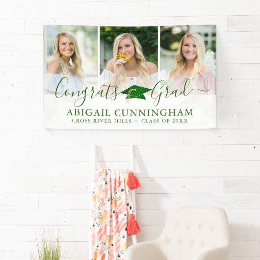 Moderne Afstuderen Green Pet Script 3 Foto Collage Spandoek (Insitu)