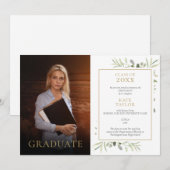 Moderne Afstuderen Greenery Fotoaankondiging Aankondiging (Voorkant / Achterkant)