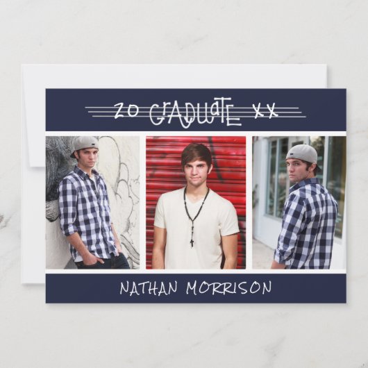 Moderne, Afstuderen handmatige, 4-fotoaangepaste k Kaart (Voorkant)